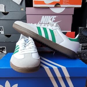 Adidas Samba OG White and Green Sneakers Size 12 1/2